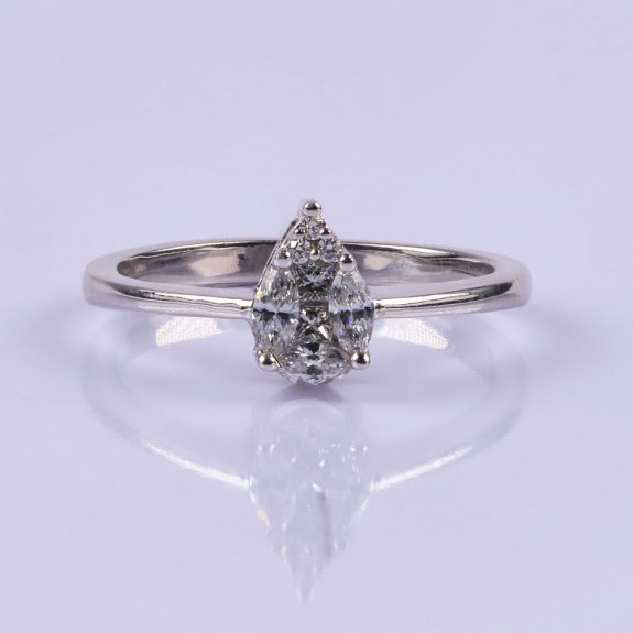 Pear diamond silver ring